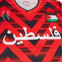 FC Palestina Palestine Retro Red Black Football T Shirt -Creps Lockers fc palestina palestine retro red black football t shirt front detail
