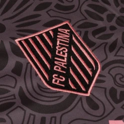 FC Palestina X Farrah Azam Black T Shirt -Creps Lockers fc palestina x farrah azam black t shirt logo detail