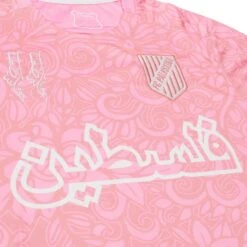 FC Palestina X Farrah Azam Pink T Shirt -Creps Lockers fc palestina x farrah azam pink t shirt front logo