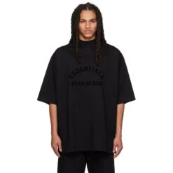 Fear Of God Essentials Arch Logo Jet Black T Shirt (SS23) -Creps Lockers fear of god essentials arch logo jet black t shirt ss23 125sp232000f model front