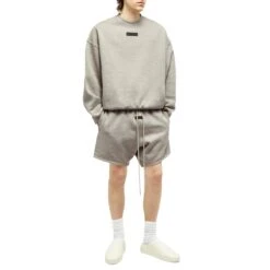 Fear Of God Essentials Dark Heather Oatmeal Crewneck (FW23) -Creps Lockers fear of god essentials dark heather oatmeal crewneck fw23 192sp244683f model
