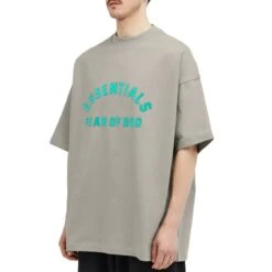 Fear Of God Essentials Heavy Jersey Crewneck Seal T Shirt -Creps Lockers fear of god essentials heavy jersey crewneck seal t shirt 125sp242005f model side