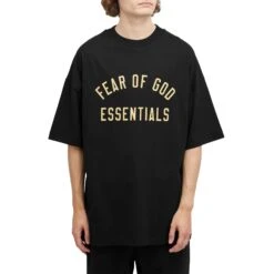 Fear Of God Essentials Jersey Crewneck Black T Shirt (FW24) -Creps Lockers fear of god essentials jersey crewneck black t shirt fw24 125bt244190f model front