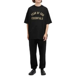Fear Of God Essentials Jersey Crewneck Black T Shirt (FW24) -Creps Lockers fear of god essentials jersey crewneck black t shirt fw24 125bt244190f model full