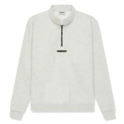 Fear Of God Essentials Light Heather Oatmeal Half-Zip Sweatshirt