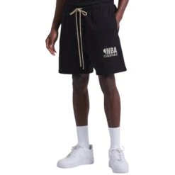 Fear Of God Essentials X NBA Black Shorts -Creps Lockers fear of god essentials x nba black shorts 160al244001f model side