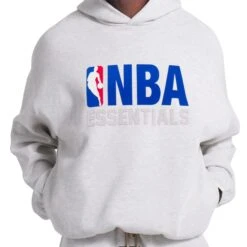 Fear Of God Essentials X NBA Light Heather Hoodie -Creps Lockers fear of god essentials x nba light heather hoodie 192al246400f model front close