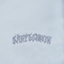 Last Lesson Sprayed Blue Shorts -Creps Lockers last lesson sprayed blue shorts detailed logo