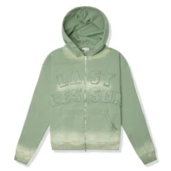 Last Lesson Washed Applique Green Hoodie