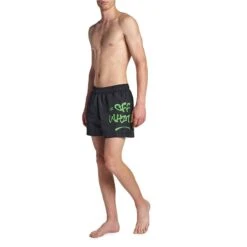 Off-White Neon Logo Print Black Swim Shorts -Creps Lockers off white neon logo print black swim shorts omfa003s22fab0021070 model front 2