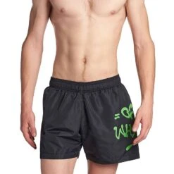 Off-White Neon Logo Print Black Swim Shorts -Creps Lockers off white neon logo print black swim shorts omfa003s22fab0021070 model front