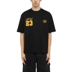 Off-White OW 23 Skate Black T Shirt -Creps Lockers off white ow 23 skate black t shirt omaa120s24jer008 model front