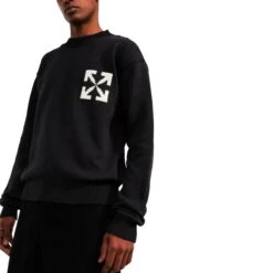Off-White Single Arrows Black Knit Sweatshirt 6 Off-White Single Arrows Black Knit Sweatshirt -Creps Lockers off white single arrows black knit sweatshirt omhe119c99kni0011001 model side