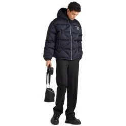 Prada Cropped Re-Nylon Blue Down Jacket -Creps Lockers prada cropped re nylon blue down jacket sgc114 1wq8 f0svf s 222 model front side