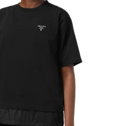 Prada Logo Re-Nylon Jersey T Shirt Black -Creps Lockers prada logo re nylon jersey t shirt black ujn742 1yya f0806 s 202 side
