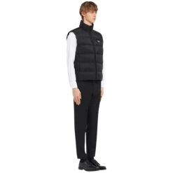 Prada Padded Re-Nylon Black Gilet -Creps Lockers prada padded re nylon black vest sgb033 1wq9 f0002 s 191 model side