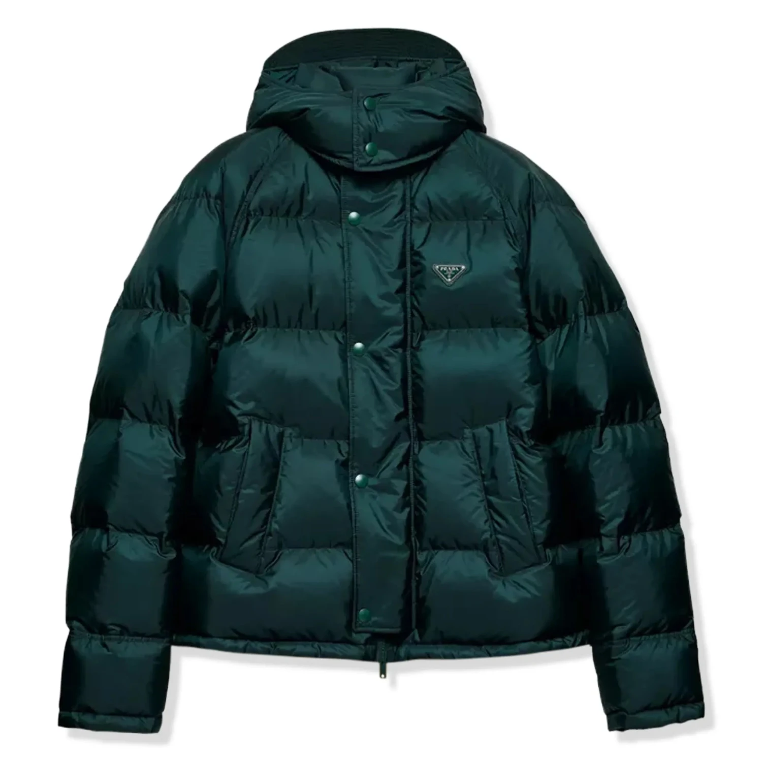 Prada Re-Nylon Plaque Cropped Green Down Jacket 1 Prada Re-Nylon Plaque Cropped Green Down Jacket