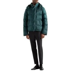 Prada Re-Nylon Plaque Cropped Green Down Jacket 8 Prada Re-Nylon Plaque Cropped Green Down Jacket -Creps Lockers prada re nylon triangle plaque cropped recycled nylon shell down jacket r04388825 model Front