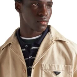 Prada Worn Bull Denim S/S Shirt 9 Prada Worn Bull Denim S/S Shirt -Creps Lockers prada worn bull denim s s shirt gec068 15e0 f0abr s 212 front detailed