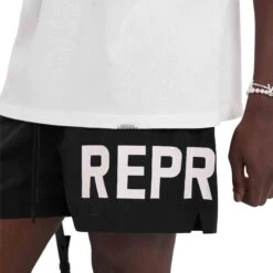 Represent Text Logo Black Swim Shorts -Creps Lockers represent text logo black swim shorts ms7001 01 model front