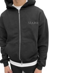 SIARR Black Zip-Up Hoodie -Creps Lockers siarr brown zip up hoodie model detail