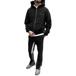 SIARR Black Zip-Up Hoodie -Creps Lockers siarr brown zip up hoodie model detail full