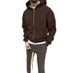 SIARR Brown Zip-Up Hoodie 7 SIARR Brown Zip-Up Hoodie -Creps Lockers siarr brown zip up hoodie model side 1af89b70 13a9 46e7 84cd eb768cbe46db