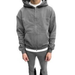SIARR Dark Grey Zip-Up Hoodie -Creps Lockers siarr dark grey zip up hoodie model front
