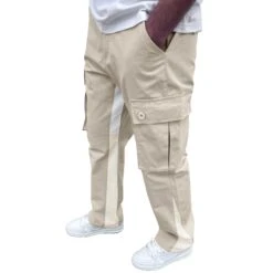 SIARR Flared Cream Cargo Pants 7 SIARR Flared Cream Cargo Pants -Creps Lockers siarr flared cream cargo pants model side