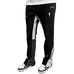 SIARR Flared Joggers Black Paint 16 SIARR Flared Joggers Black Paint -Creps Lockers siarr flared joggers black paint model front 3