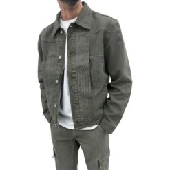 SIARR Green Denim Jacket & Cargo Pants 12 SIARR Green Denim Jacket & Cargo Pants -Creps Lockers siarr green denim jacket model jacket side