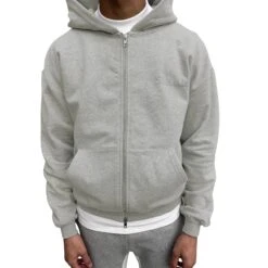 SIARR Light Grey Zip-Up Hoodie -Creps Lockers siarr light grey zip up hoodie model front 1