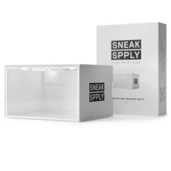 Sneak Spply Stack V2 Led Storage Crate White -Creps Lockers sneak spply stack v2 led storage crate white loight on front empty