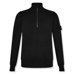 Stone Island Quarter Zip Black Knit Sweatshirt