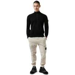 Stone Island Quarter Zip Black Knit Sweatshirt -Creps Lockers stone island quarter zip black knit sweatshirt k1s156100619s0051 model view
