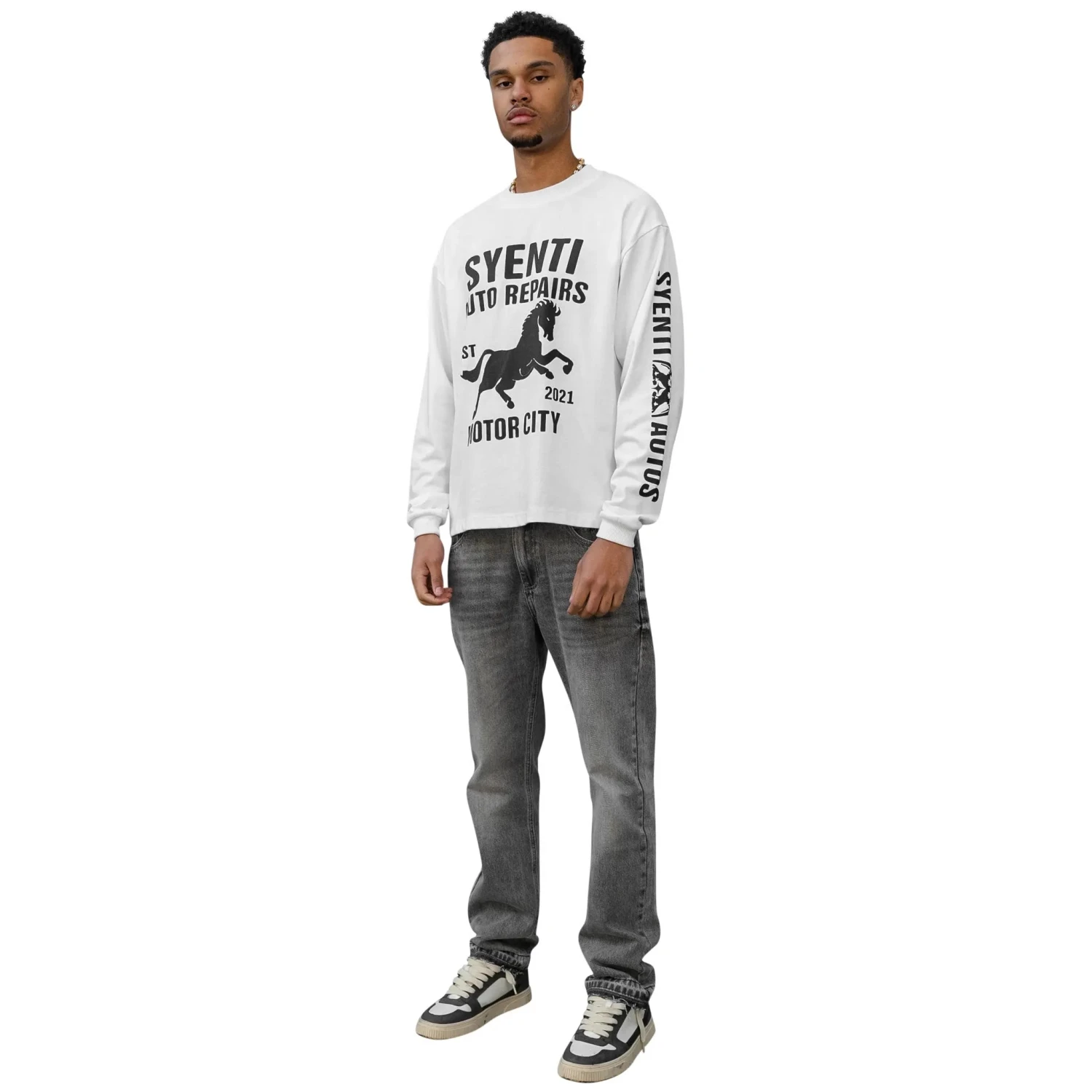 Syenti Motor City Long-Sleeved Off White T Shirt 4 Syenti Motor City Long-Sleeved Off White T Shirt - Image 4