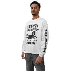 Syenti Motor City Long-Sleeved Off White T Shirt 7 Syenti Motor City Long-Sleeved Off White T Shirt -Creps Lockers syenti motor city long sleeved off white t shirt model model front