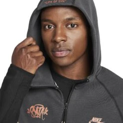Syna World X Nike Central Cee Tech Fleece Black Hoodie 17 Syna World X Nike Central Cee Tech Fleece Black Hoodie -Creps Lockers syna world x nike central cee tech fleece black hoodie hq3748 010 hood detail