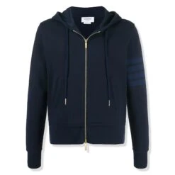 Thom Browne Classic Loopback 4-Bar Tonal Full Zip Blue Hoodie