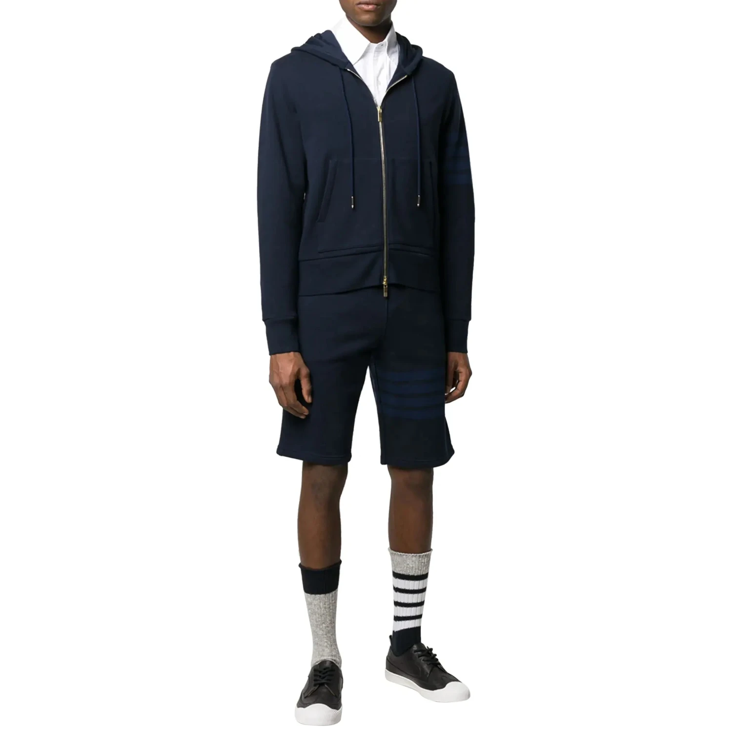 Thom Browne Classic Loopback 4-Bar Tonal Full Zip Blue Hoodie 4 Thom Browne Classic Loopback 4-Bar Tonal Full Zip Blue Hoodie - Image 4