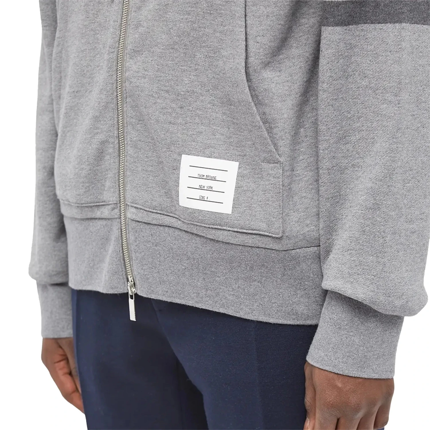 Thom Browne Classic Loopback 4-Bar Tonal Full Zip Medium Grey Hoodie 4 Thom Browne Classic Loopback 4-Bar Tonal Full Zip Medium Grey Hoodie - Image 4
