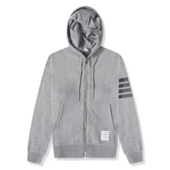 Thom Browne Classic Loopback 4-Bar Tonal Full Zip Medium Grey Hoodie