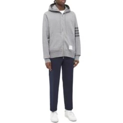 Thom Browne Classic Loopback 4-Bar Tonal Full Zip Medium Grey Hoodie 6 Thom Browne Classic Loopback 4-Bar Tonal Full Zip Medium Grey Hoodie -Creps Lockers thom browne classic loopback 4 bar tonal full zip medium grey hoodie mjt249a 06910 035 model