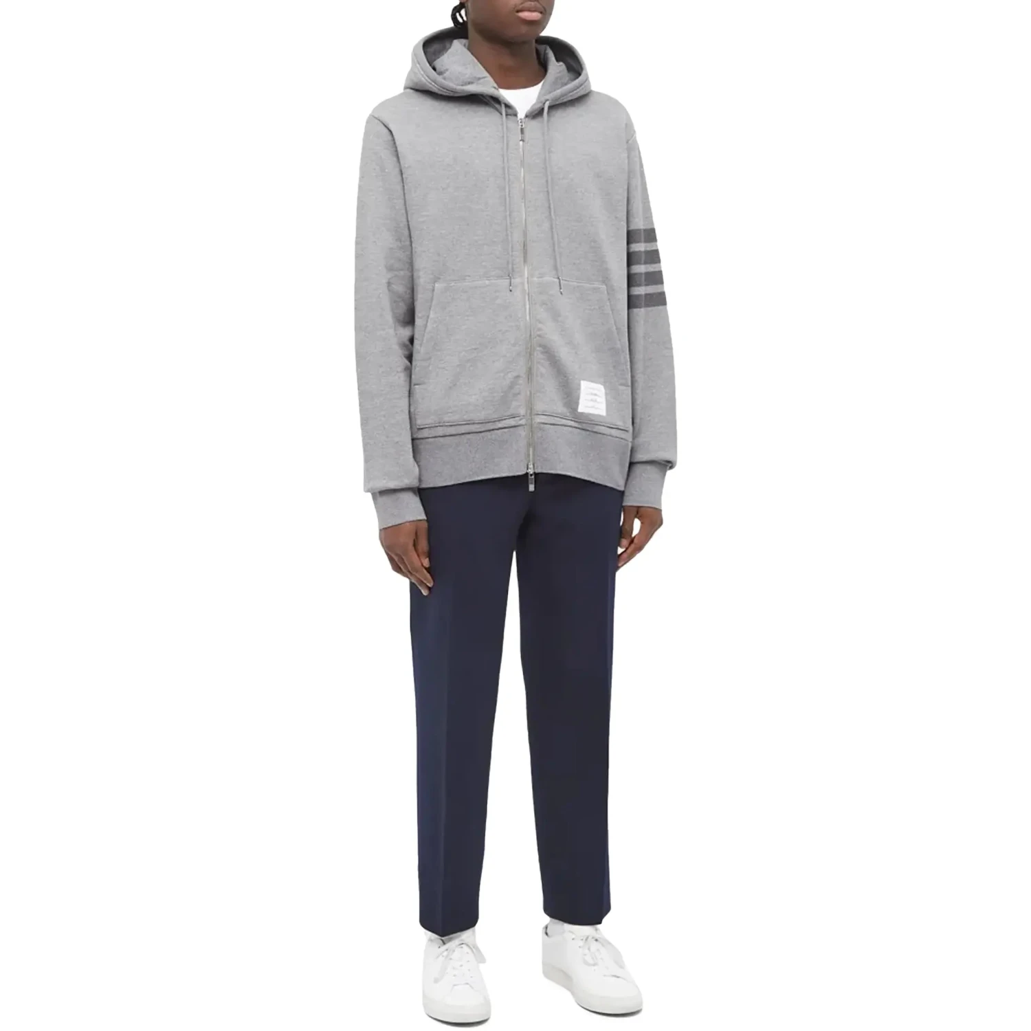 Thom Browne Classic Loopback 4-Bar Tonal Full Zip Medium Grey Hoodie 3 Thom Browne Classic Loopback 4-Bar Tonal Full Zip Medium Grey Hoodie - Image 3