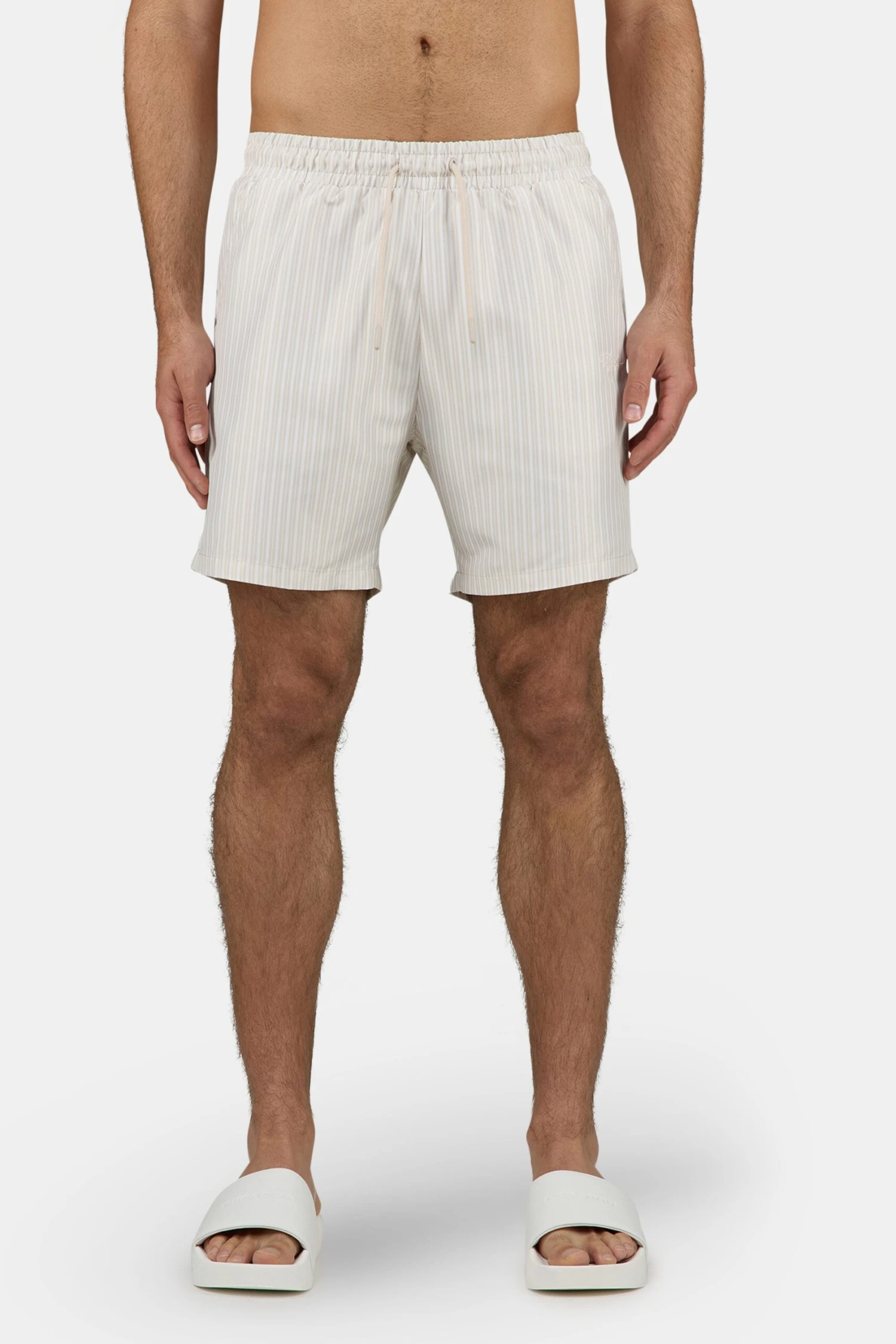 Manoc Swim Shorts Light Beige White Striped - Regular Fit 1 Manoc Swim Shorts Light Beige White Striped - Regular Fit