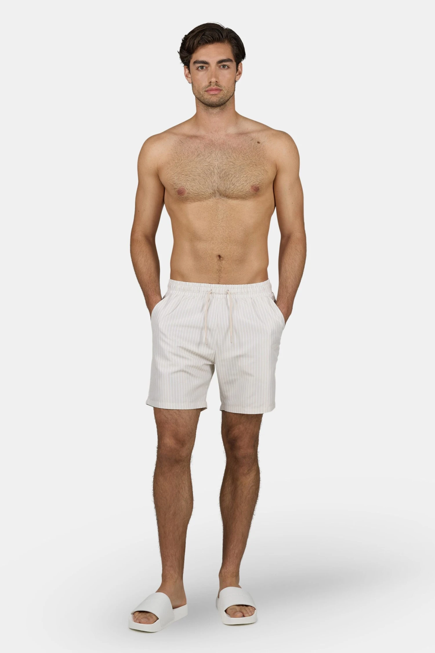 Manoc Swim Shorts Light Beige White Striped - Regular Fit 2 Manoc Swim Shorts Light Beige White Striped - Regular Fit - Image 2