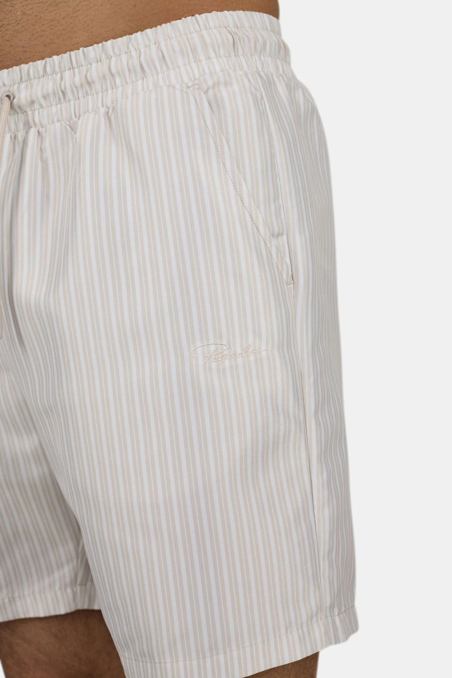 Manoc Swim Shorts Light Beige White Striped - Regular Fit 5 Manoc Swim Shorts Light Beige White Striped - Regular Fit - Image 5