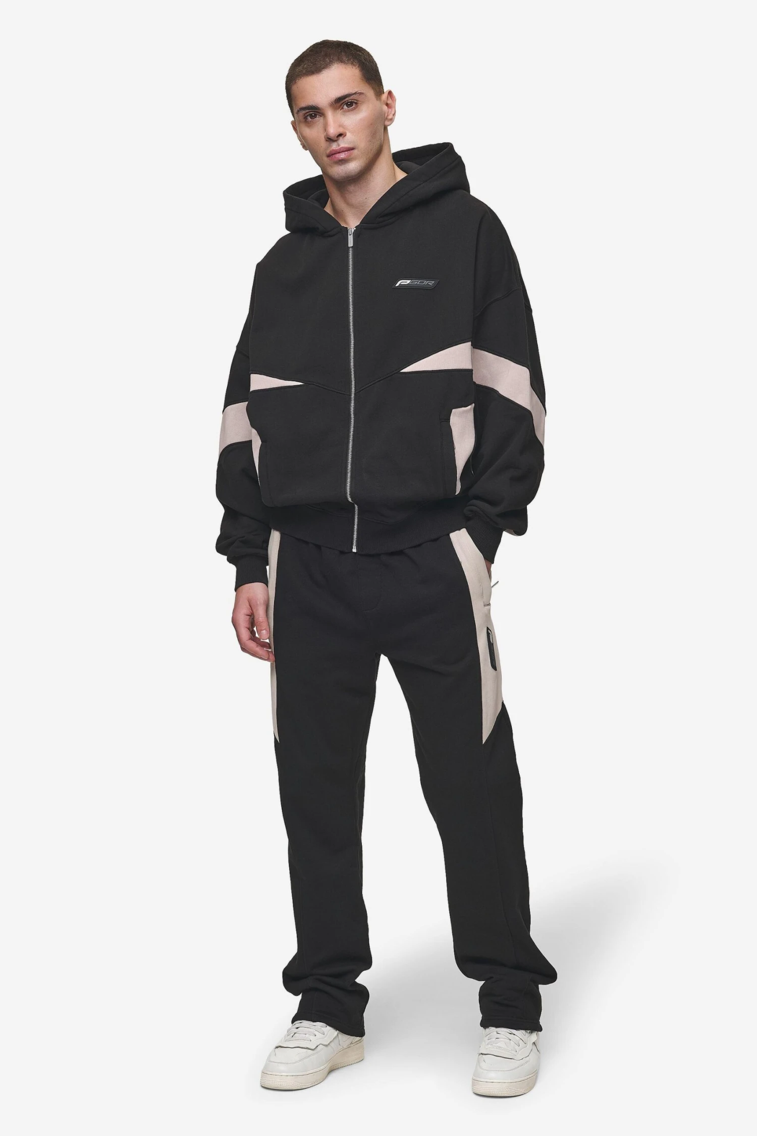 Aderno Wide Sweat Pants Washed Black Light Beige 2 Aderno Wide Sweat Pants Washed Black Light Beige - Image 2