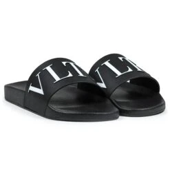 Valentino VLTN Black Pool Slides -Creps Lockers Valentino VLTN Black Pool Slides Crepslocker Front 1