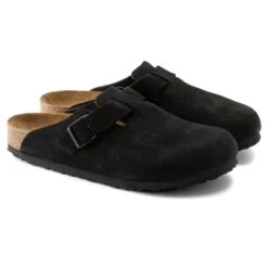 Birkenstock Boston Suede Flat Sandals Black 8 Birkenstock Boston Suede Flat Sandals Black -Creps Lockers birkenstock boston suede flat sandals black 0660471 front side